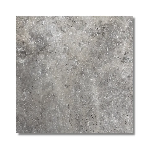 Prejsť na produkt Travertínový strieborný prémiový neplnený tromlovaný rez 20,3x20,3x1,2 cm