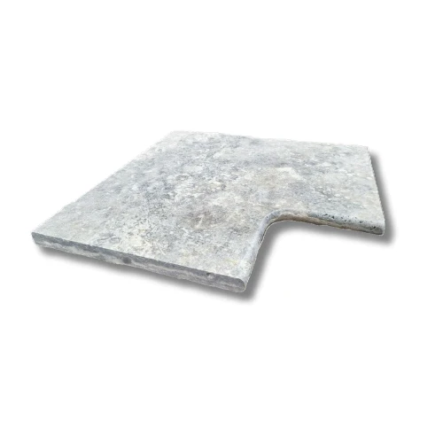 Prejsť na produkt Travertín 3 cm Bordurový kameň Silver Greige Ash | Obruba rohového bazéna Bullnose