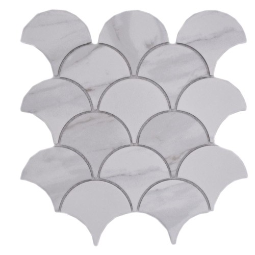 Prejsť na produkt Keramická mozaika White Calacatta Grey Fish Scale Matte 25,9×27,3×0,7 cm