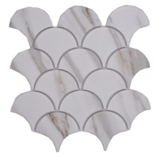 Prejsť na produkt Keramická mozaika White Calacatta Gold Fish Scale 25,9×27,3×0,7 cm