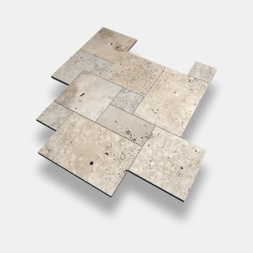 Prejsť na produkt Travertine Blend Mix Bubnovaný francúzsky vzor 12mm 1 sada = 0,742m2 | Rímska súprava